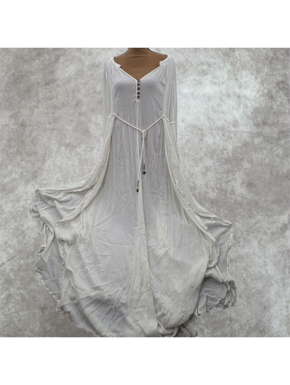 Free People Plenty Of Love white crinkle boho lace high low maxi dress tie M